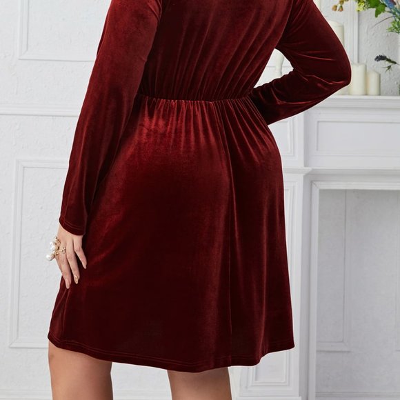 Melo Apparel Plus Size V-Neck Decorative Button Knee Length Dress - Picture 8 of 8